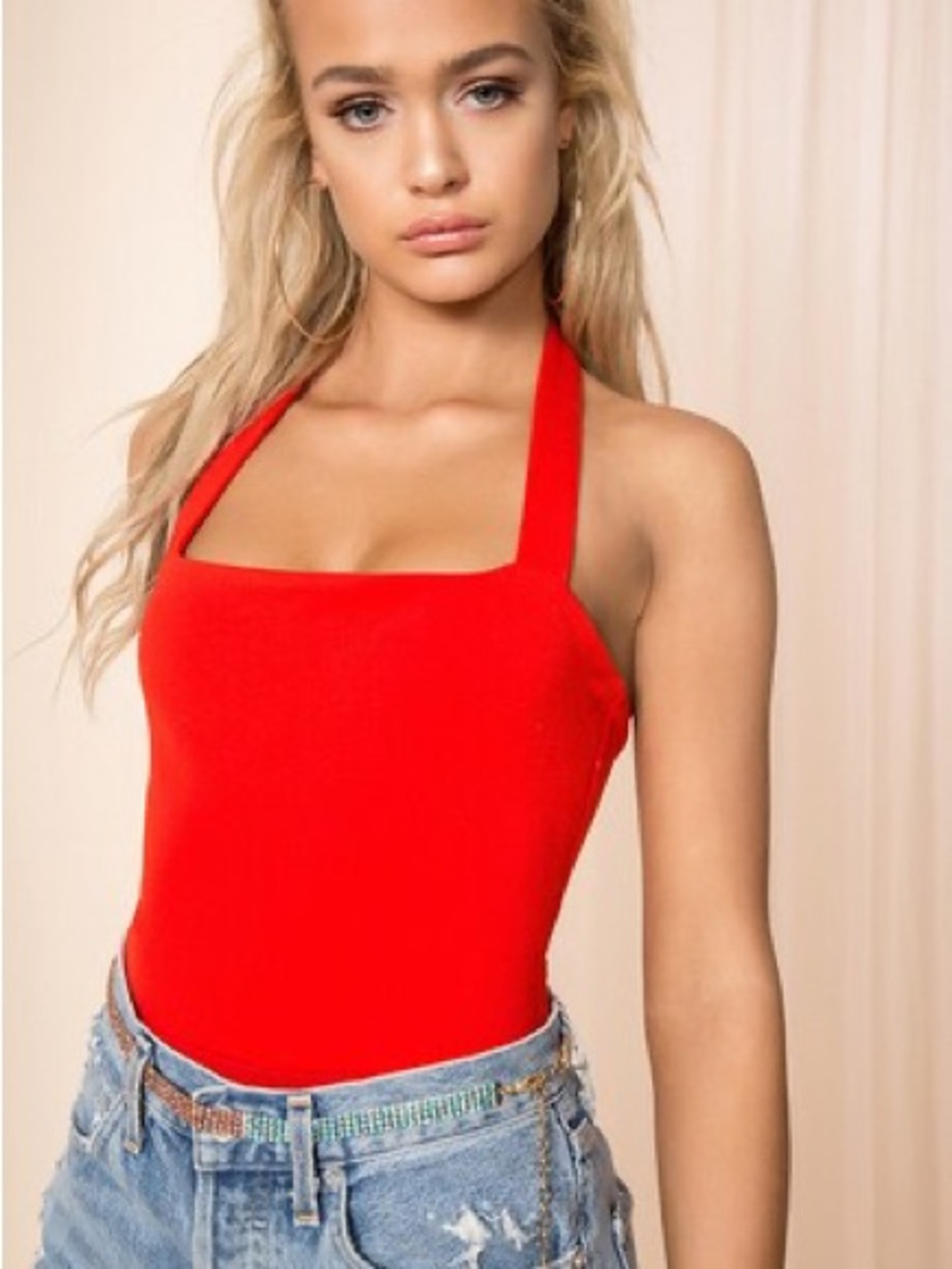 Superdown Reece Halter Bodysuit in Red - Picture 3 of 17